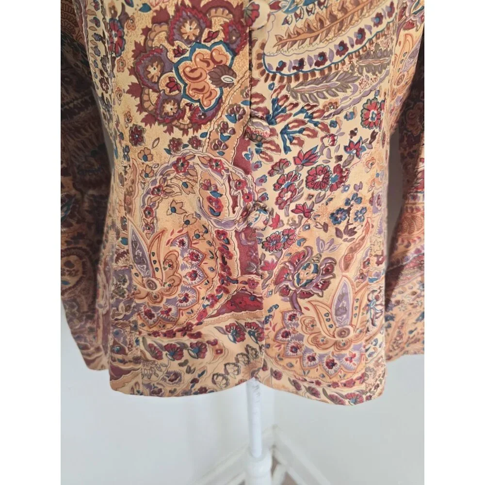 Adrianna Papell Silk Brown Floral Paisley Button Boho Vintage Jacket Blouse 10 M - Picture 5 of 12